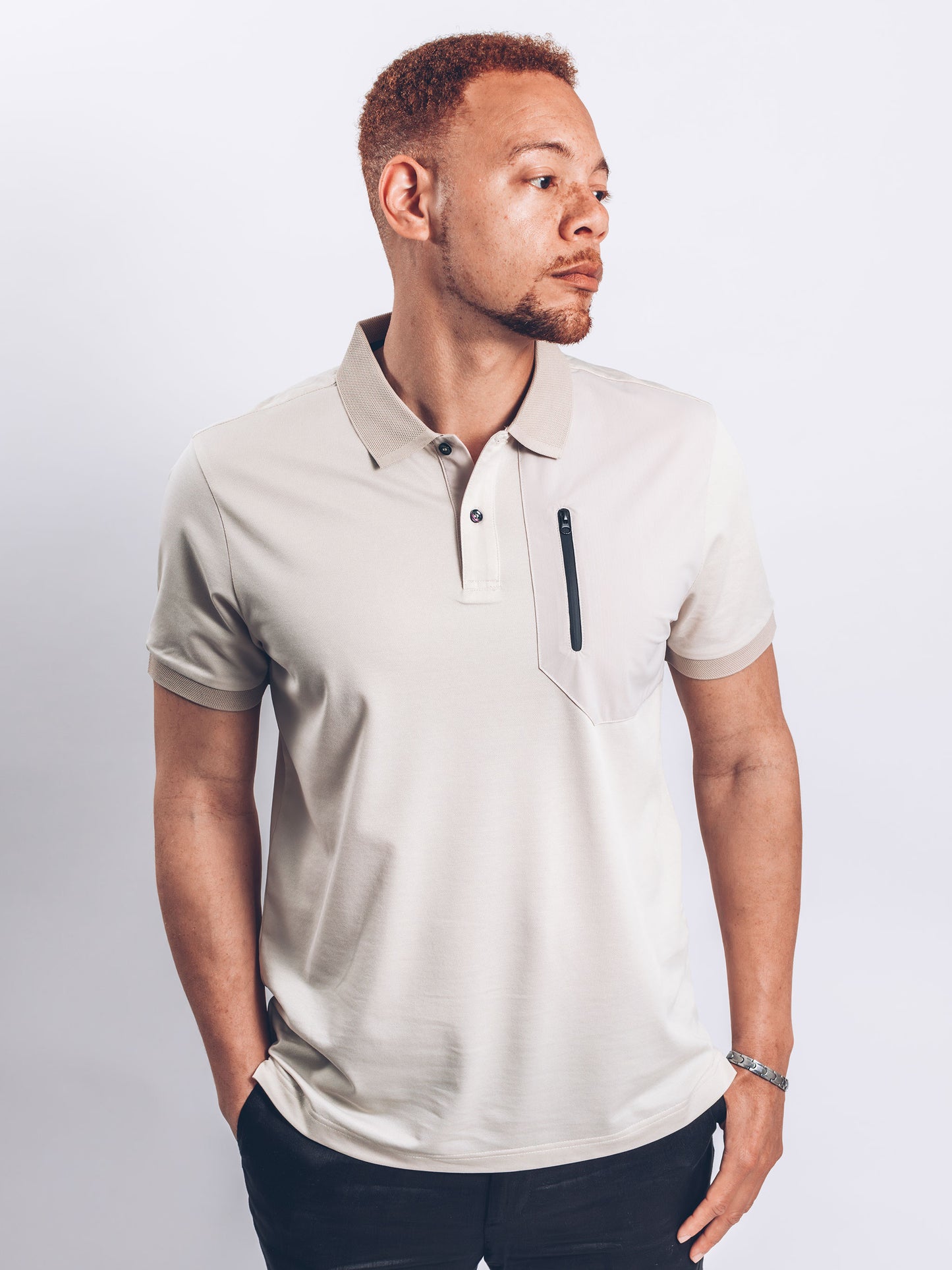 Beige Pique Polo with Sport Accents