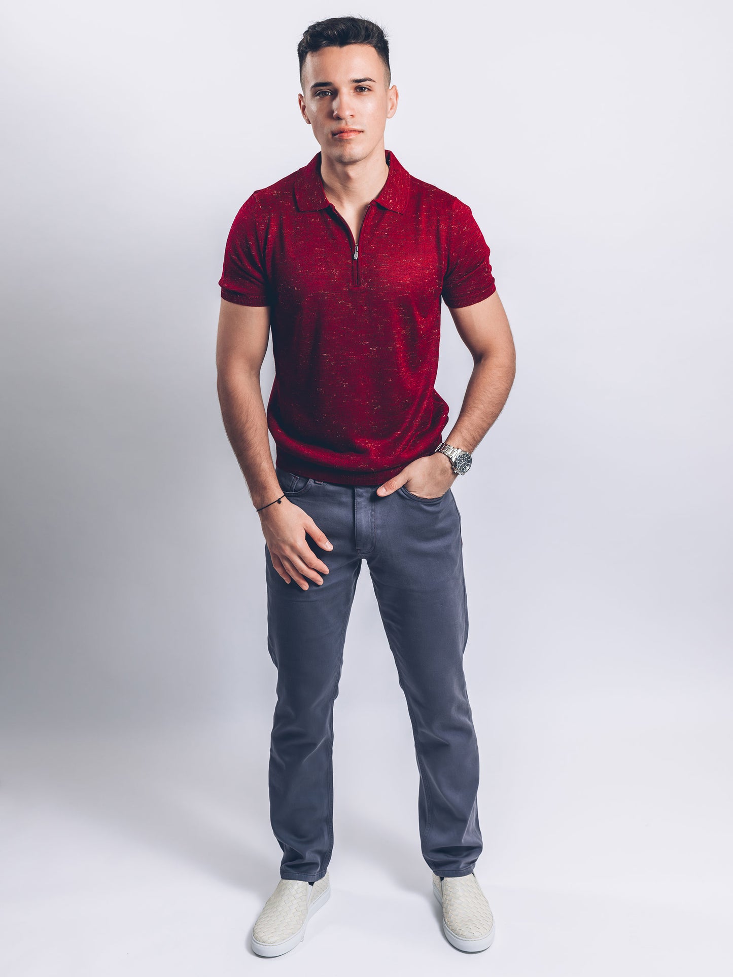 Heather Burgundy Zip Polo