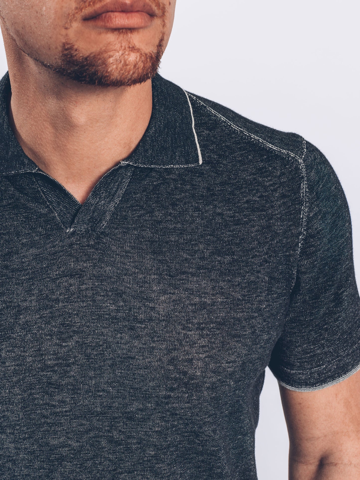 Heather Charcoal Johnny Collar Polo