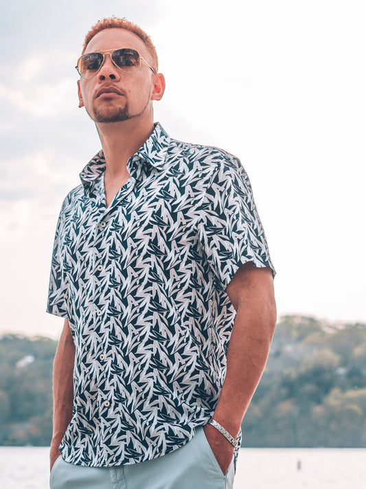 Navy & Cream Palm Short Sleeve