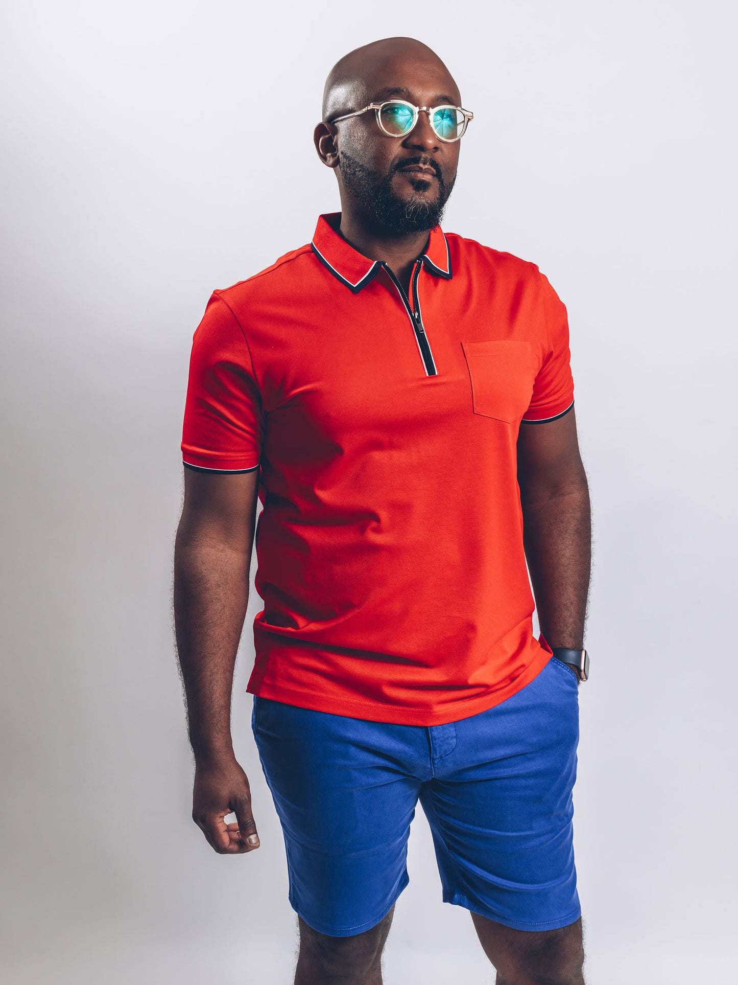 Red Zip Polo with Navy + White Trims