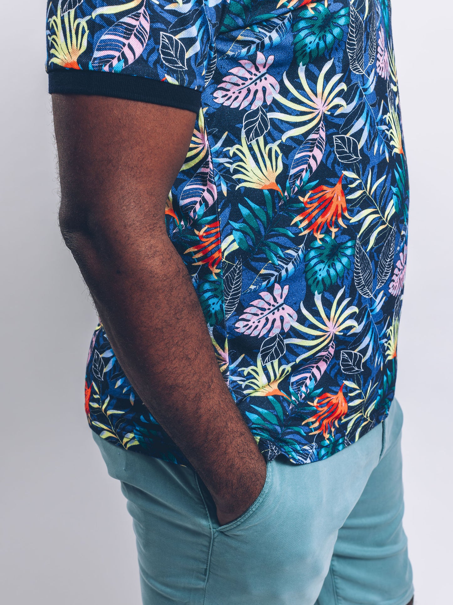 Tropical Polo with Navy Accents