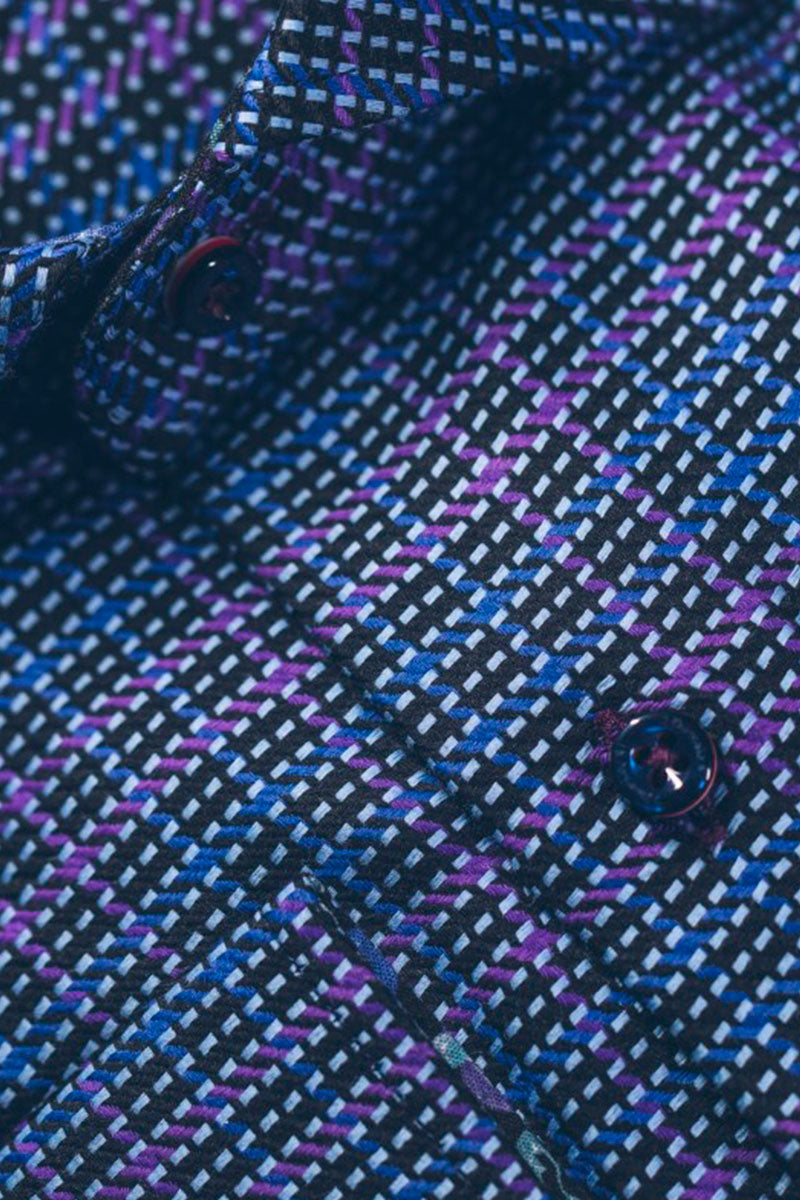 Blue Purple & Black Grid Sport Shirt
