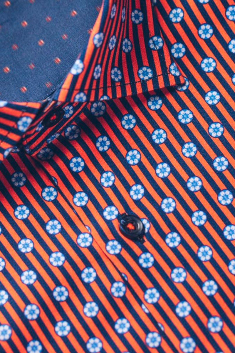 Orange + Blue Striped Floral Sport Shirt